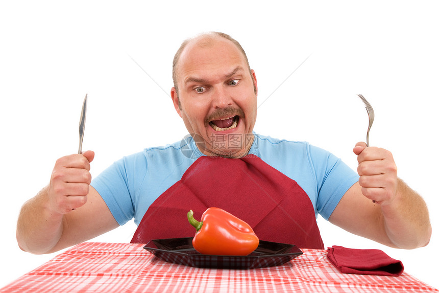 愤怒的尖叫刀具节食者胡椒减肥食物辣椒盘子营养饮食肥胖图片