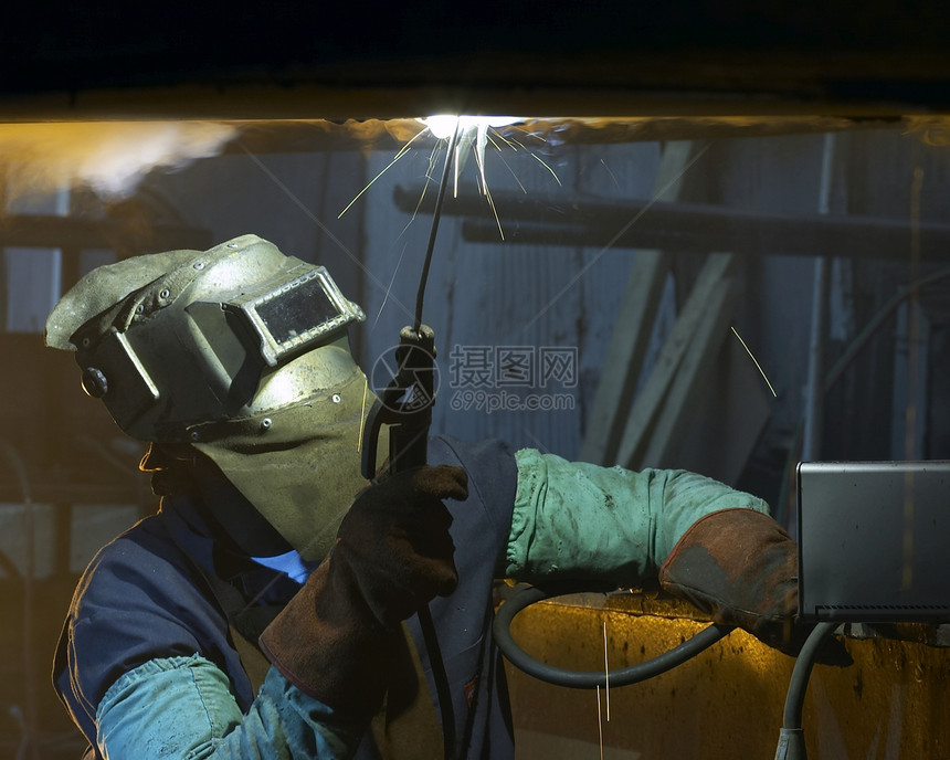 焊接劳动生产安全火焰男人工作焊机面具金属火炬图片