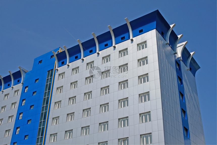 建筑物蓝色技术玻璃建筑天空窗户公寓城市建造白色图片
