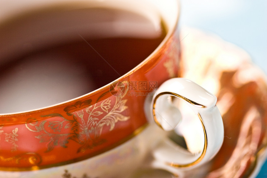 茶杯茶盘子血管杯子蓝色早餐勺子图片