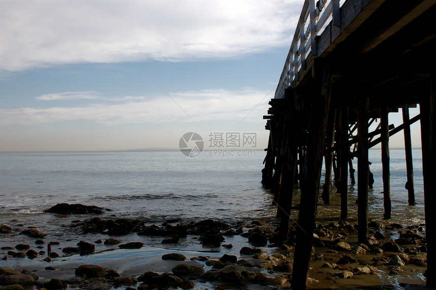 沿着码头戏剧性天气地平线太阳岩石自由反射全景天堂来源图片