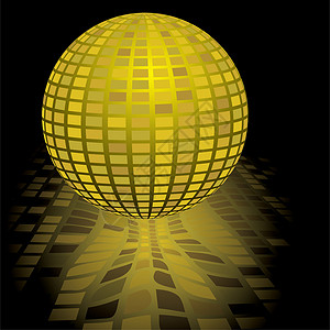 迪斯科球金插图反射阴影聚光灯俱乐部黑色玻璃旋转迪厅夜店背景图片
