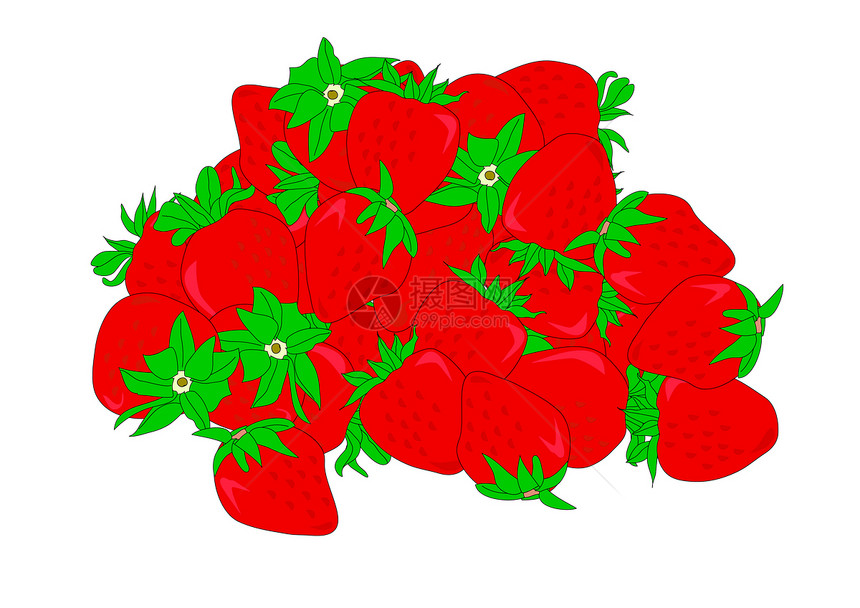 草莓营养插图味道团体绿色绘画白色食物红色图片