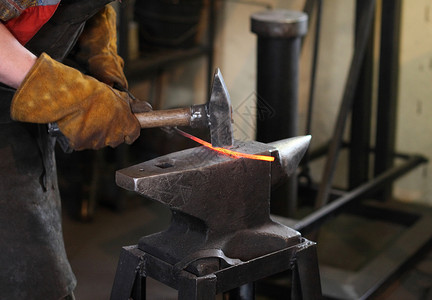 金属机器手套铁匠铺工具锤子背景图片