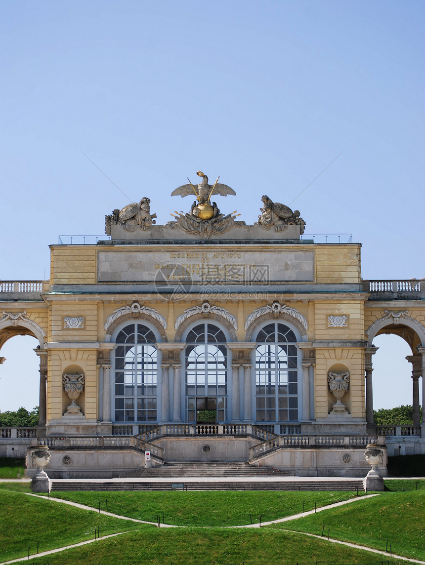 维也纳窗户凉亭城堡住宅绿色地标脚步蓝色天堂雕塑图片