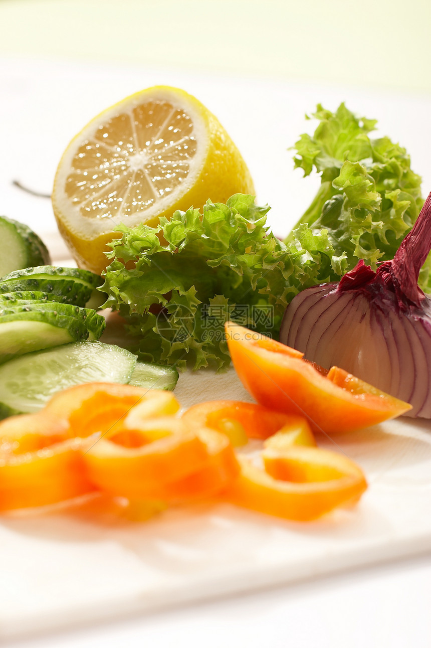 素食饮食盘子食品食物柠檬黄瓜胡椒健康烹饪厨房洋葱图片