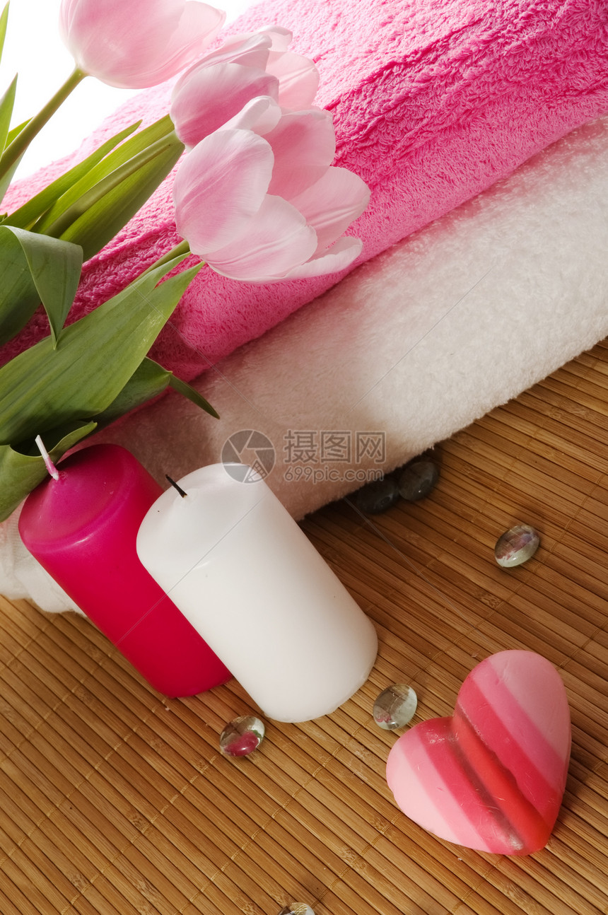 图利页郁金香粉色治疗白色福利香味植物毛巾奢华棉布图片