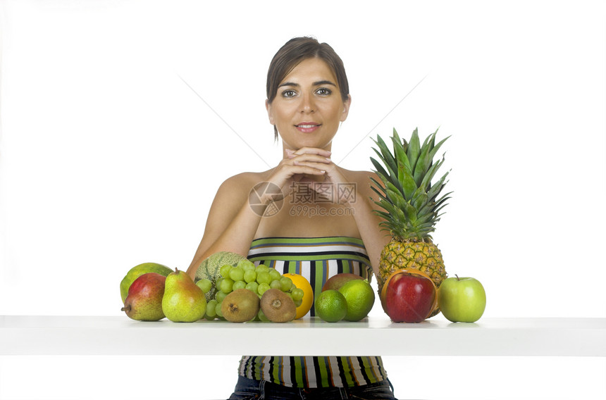 健康健康妇女女性橙子木瓜幸福食物维生素营养奇异果水果厨房图片