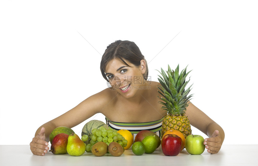 健康健康妇女欲望厨房菠萝橙子享受木瓜卫生水果桌子幸福图片