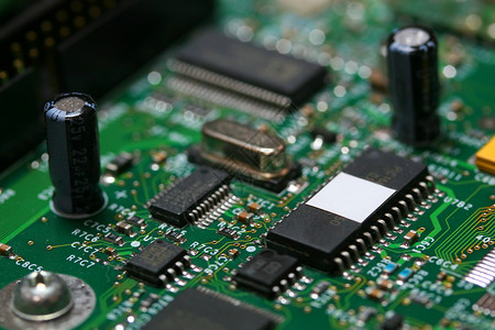 绿色电路板电路板工作站木板宏观主机黑色处理器机械技术绿色卡片背景