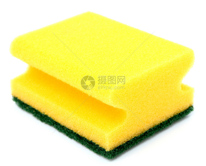 用于洗衣用具的海绵宏观打扫家务洗碗机纹理黄色绿色磨料清洁工毛孔图片