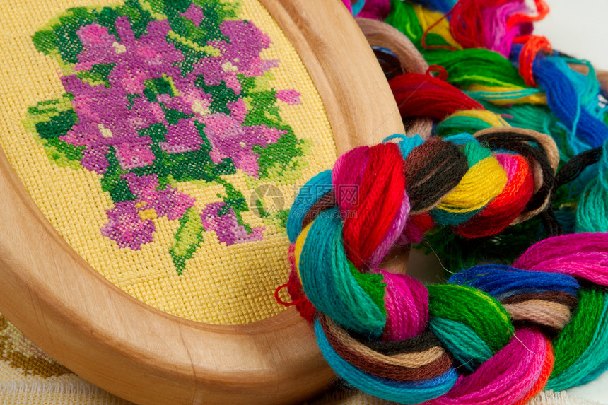 爱好纺织品羊毛产品古董纤维十字绣艺术绿色材料黄色图片