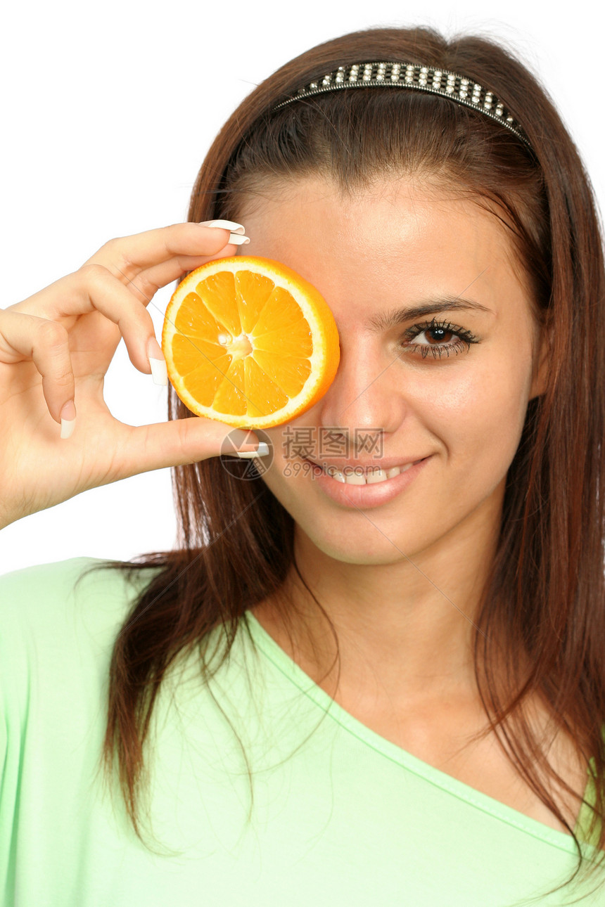 白橙色的漂亮女孩橙子成人茶点化妆品果汁乐趣食物魅力治疗嘴唇图片