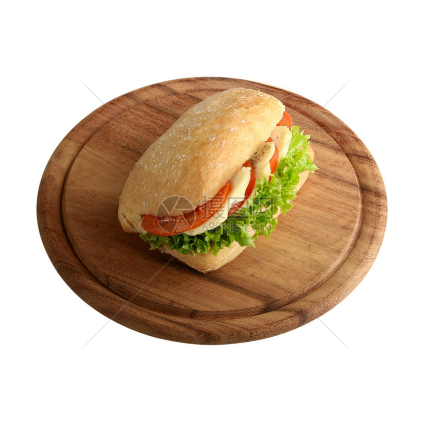 Mozzarella三明治木头盘子早餐面包蔬菜食物沙拉小吃午餐餐厅图片
