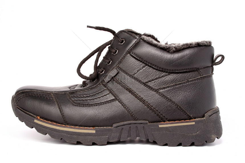 左手冬季皮革 一双深褐色的靴子衣服远足主义旅行鞋带脚印男士配件橡皮脚步图片