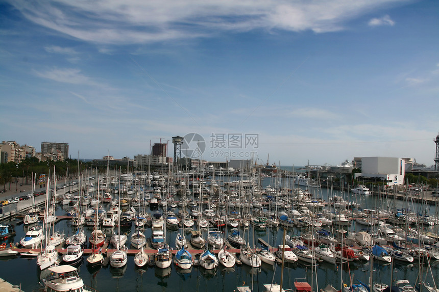 巴塞罗纳港海洋旅行旅游游艇港口码头城市村庄海岸海岸线图片