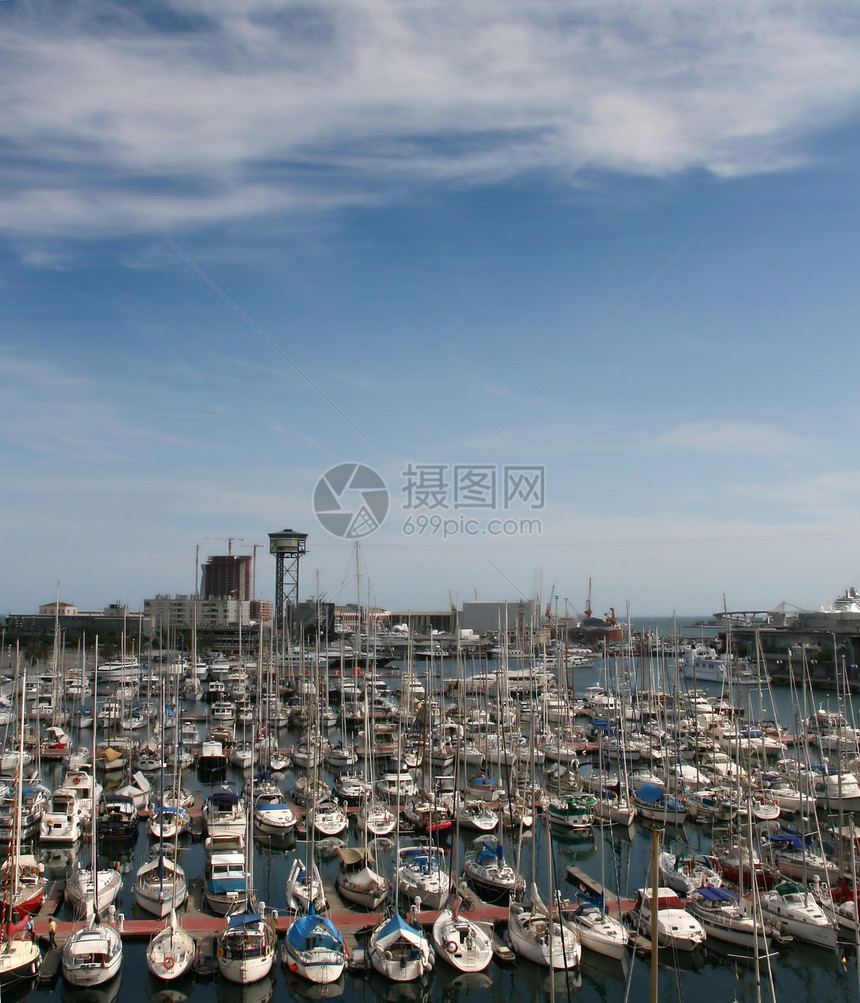 巴塞罗纳港旅游海洋城市国家游艇村庄港口运输海岸旅行图片