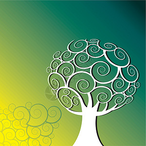 螺旋生长的树摘要树矢矢量背景蓝色创造力图形化环境绿色圆形插图卷曲叶子黄色插画