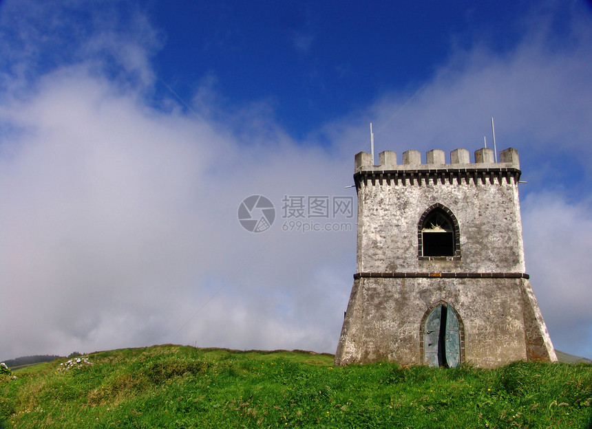 城堡建筑据点石头灰色防御历史蓝色天空教会宗教图片