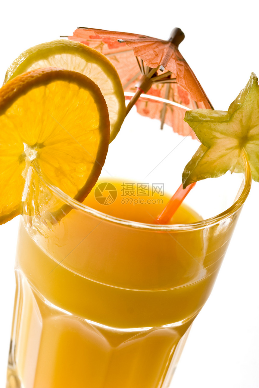 热带热带鸡尾酒橙子柠檬果汁稻草图片