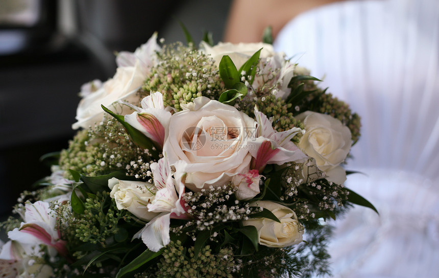 婚礼花束已婚裙子花店白色新娘手套磁带婚姻传统家庭图片