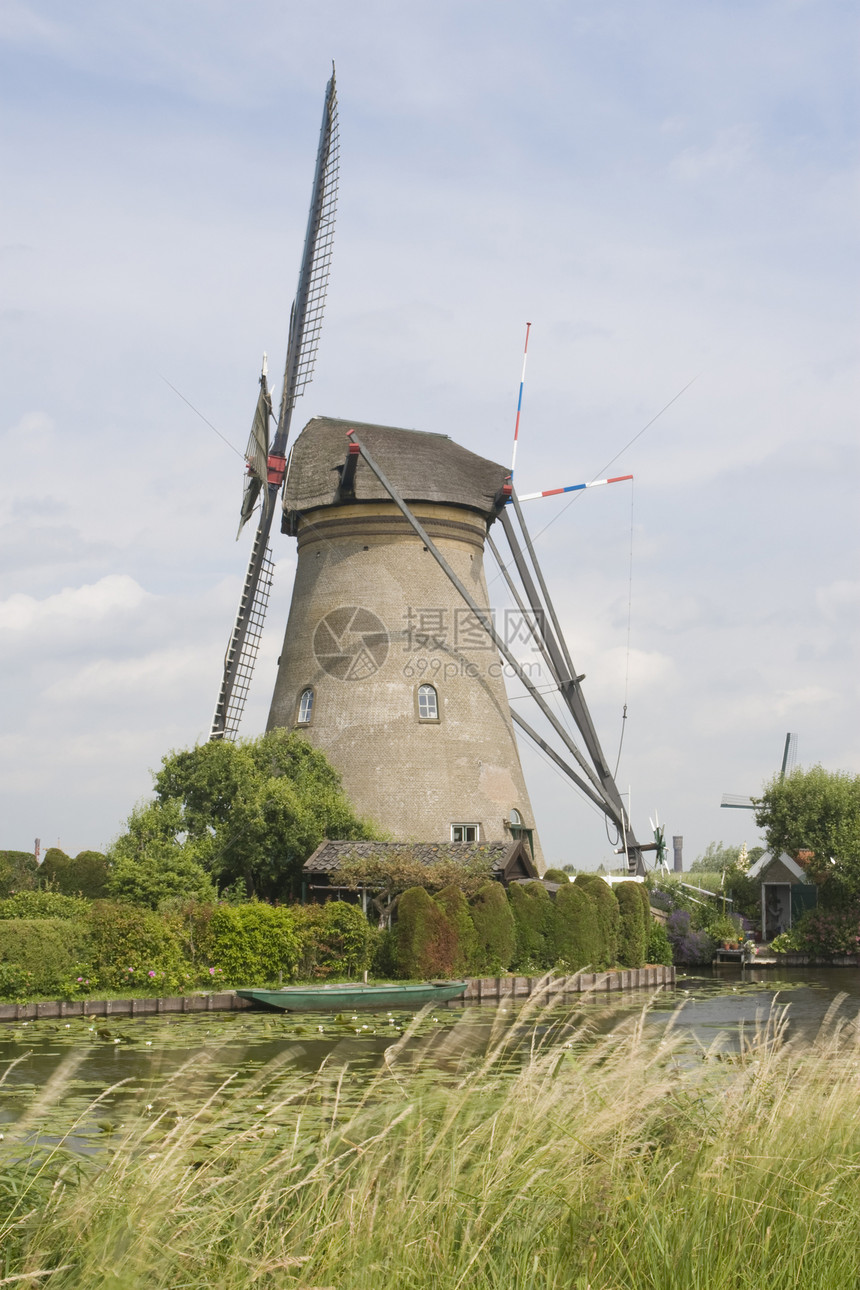 荷兰风车堤防农业旅行旅游小孩图片