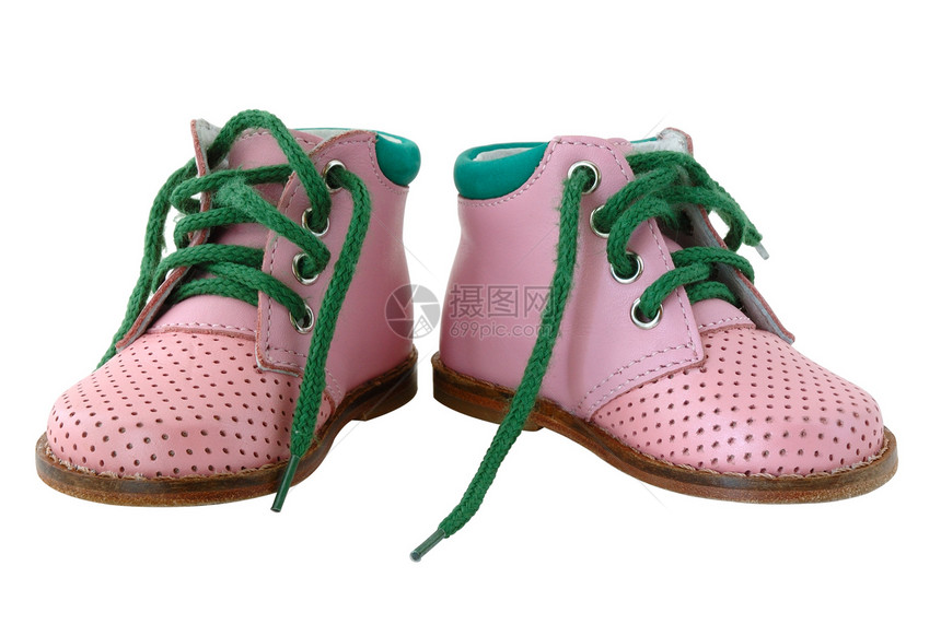 粉色皮革宝宝的靴子细绳绿色白色儿童蕾丝鞋类鞋带齿轮棕色孩子们图片