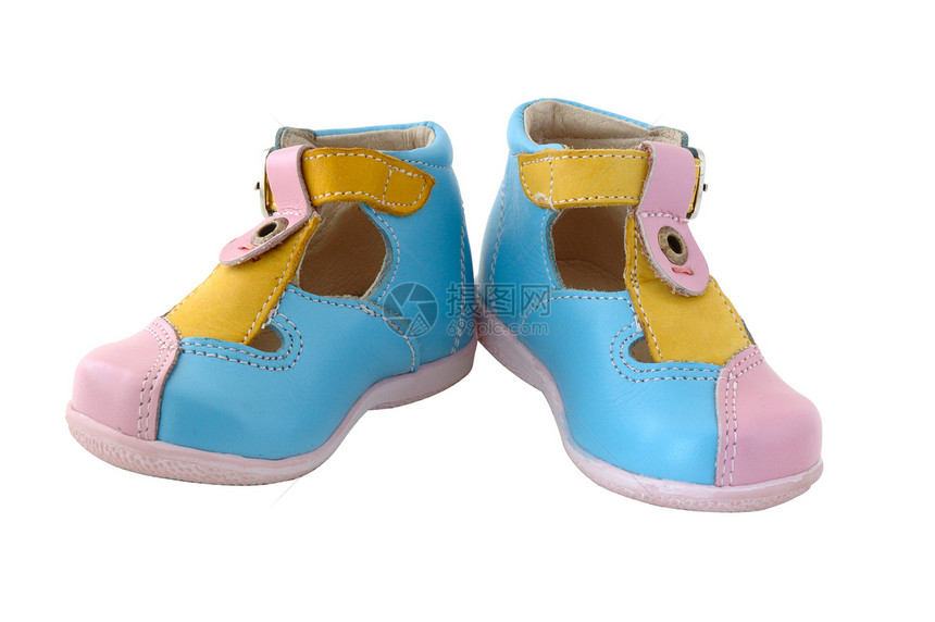 婴儿的皮靴儿童孩子们黄色齿轮粉色凉鞋皮革鞋类接缝蓝色图片