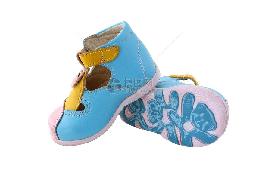 婴儿的皮靴黄色粉色蓝色鞋类接缝孩子们凉鞋儿童靴子齿轮图片