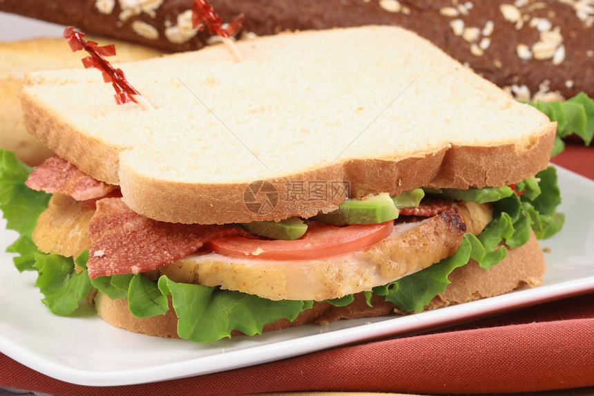 美味的三明治火鸡午餐面包营养小吃餐饮饮食盘子早餐餐厅图片