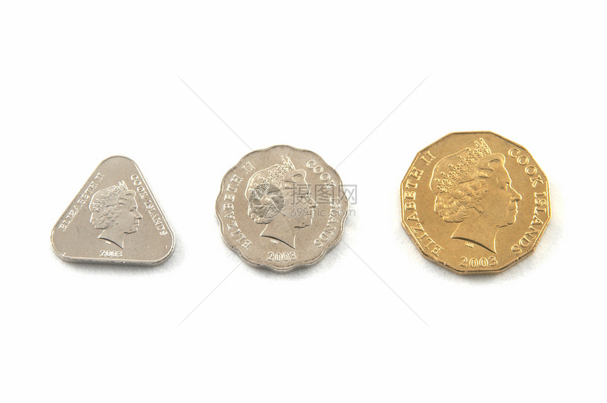 库克群岛的硬币合金铸币财富圆圈货币现金女王财政金属白色图片