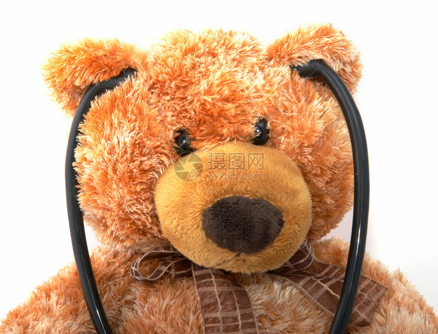 泰迪熊带听诊器童年苗圃眼镜毛皮孩子伴侣玩具熊动物蓝色丝带图片