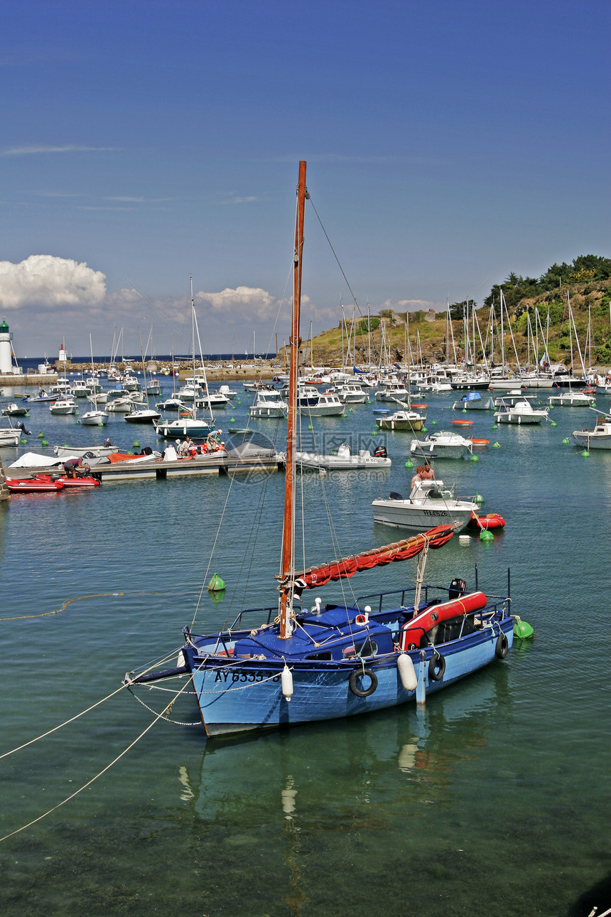 BelleIle Sauzon 布列塔尼港蓝色港口船舶风景地貌图片