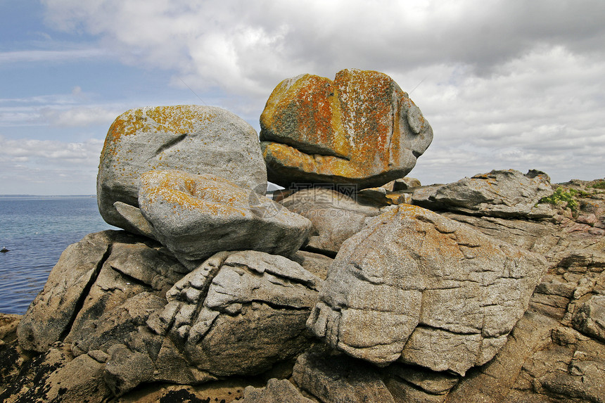 法国北部布列塔尼 特里维尼翁角石头风景海岸管理邪能者地貌形式图片