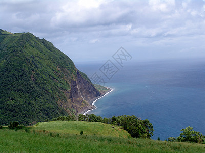 沿海海岸天空蓝色绿色植被国家草地岛屿海洋农场背景图片