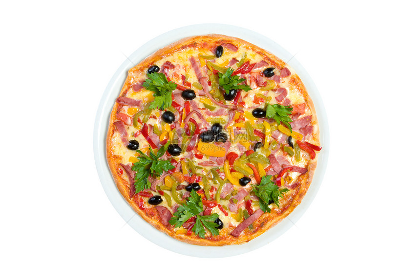 美味的意大利比萨饼用餐火腿饮食圆圈小吃脆皮午餐面团食物洋葱图片