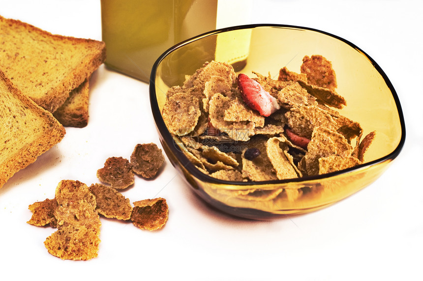 早餐粮食营养食品食物白色蜂蜜棕色薄片玉米燕麦图片