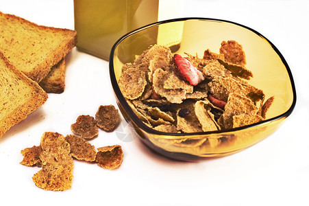 早餐粮食营养食品食物白色蜂蜜棕色薄片玉米燕麦背景图片