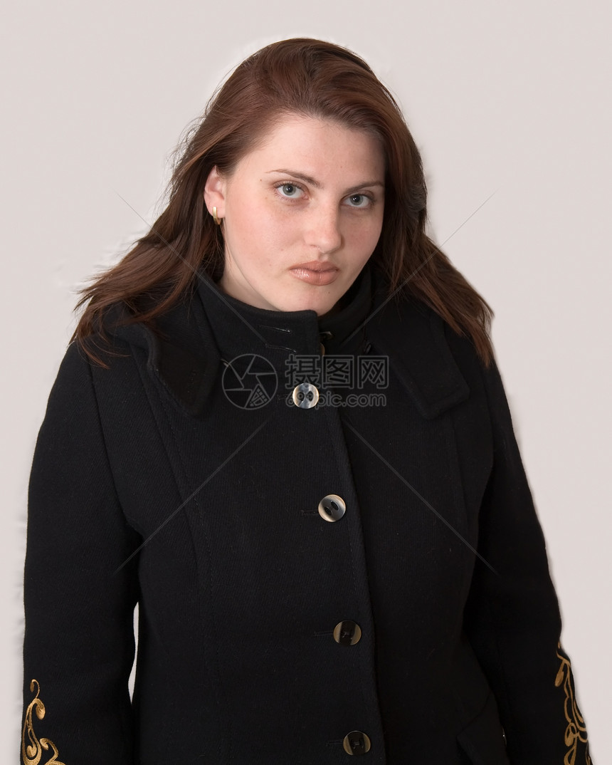 穿着黑外套的妇女青年头发成人快乐眼睛图片