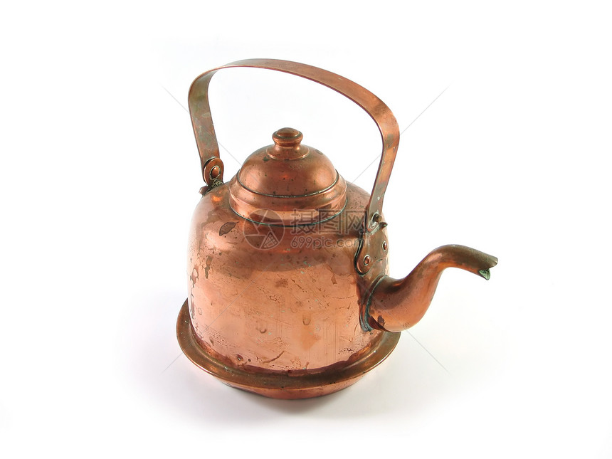 孤立的铜水壶殖民厨房家务咖啡黄铜液体古董风格茶壶图片