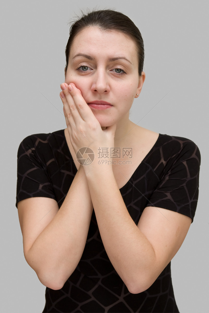 牙痛成人女士病态情感头发白色女性悲伤女孩耳痛图片