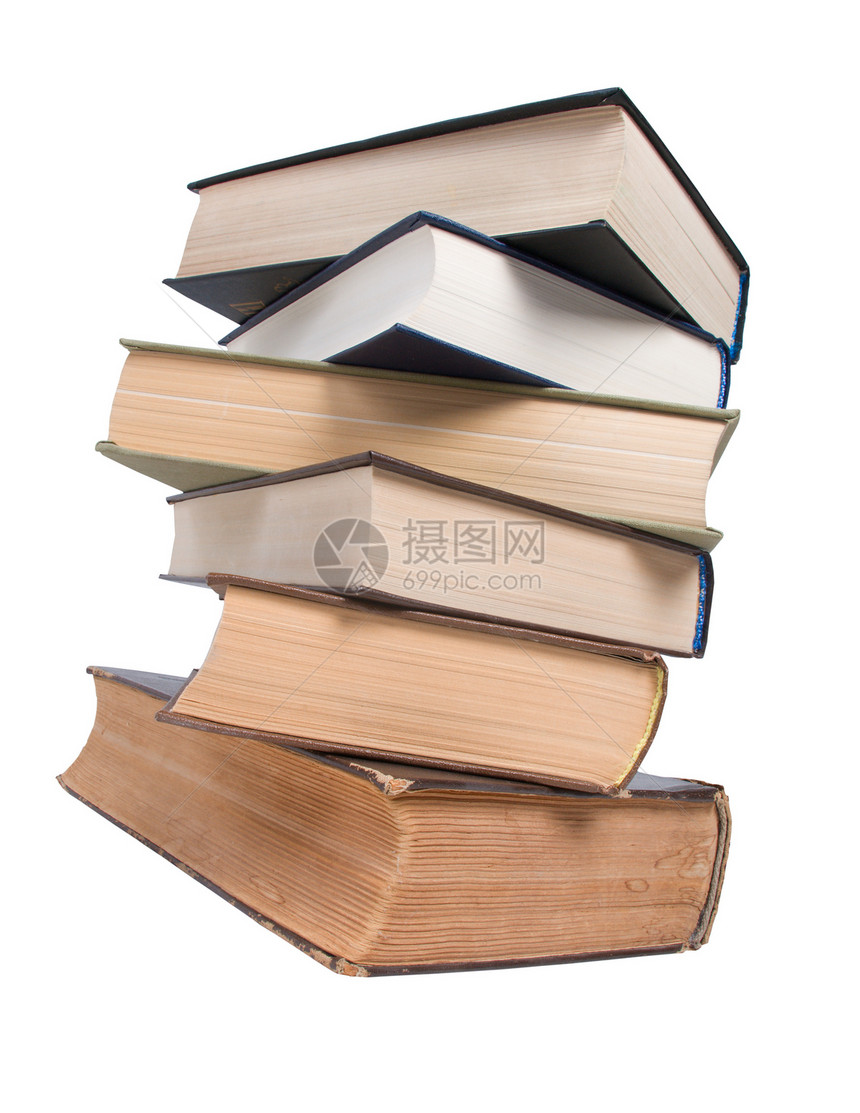 白色上孤立的书堆智慧科学文档古董字典笔记本空白教科书学习文学图片