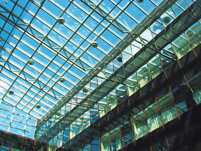 透明屋顶天空天蓝色镜子窗户细胞建筑灯笼玻璃窗格背景图片