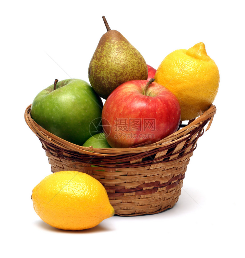 有篮子水果黄色食物绿色健康柠檬小吃图片
