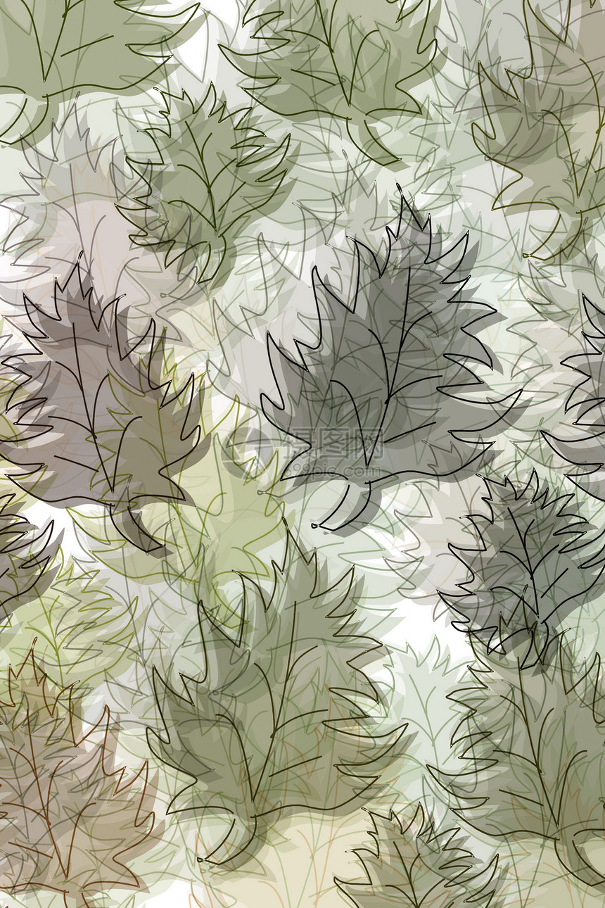 树叶样式季节邮票植物森林棕色烙印节奏绿色插图叶子图片