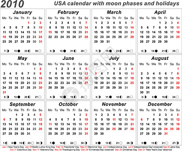 美国秋天2010日历季节杂志月亮假日月相数据日记规划师新年编辑设计图片