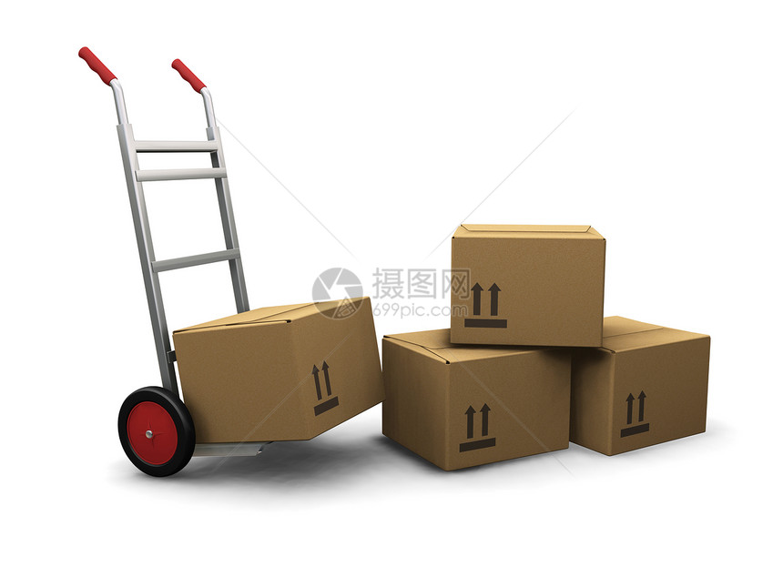 装箱的手持卡车大车白色运输包装盒子送货图片