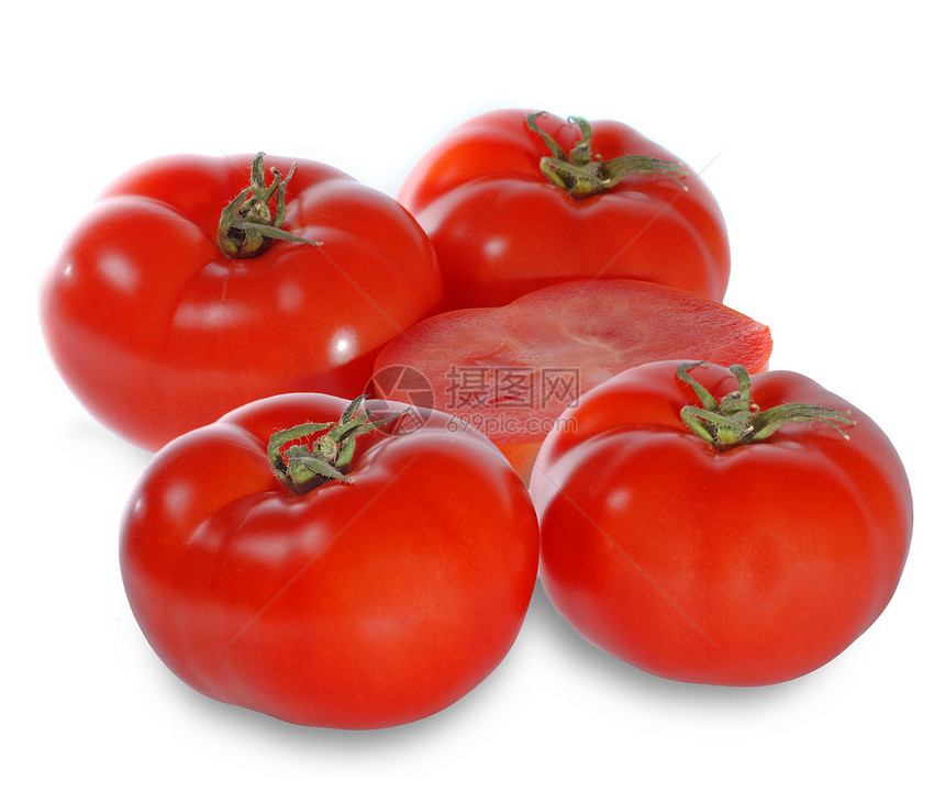 新鲜红番茄采摘餐饮叶子饮食杂货小吃食物营养烹饪午餐图片