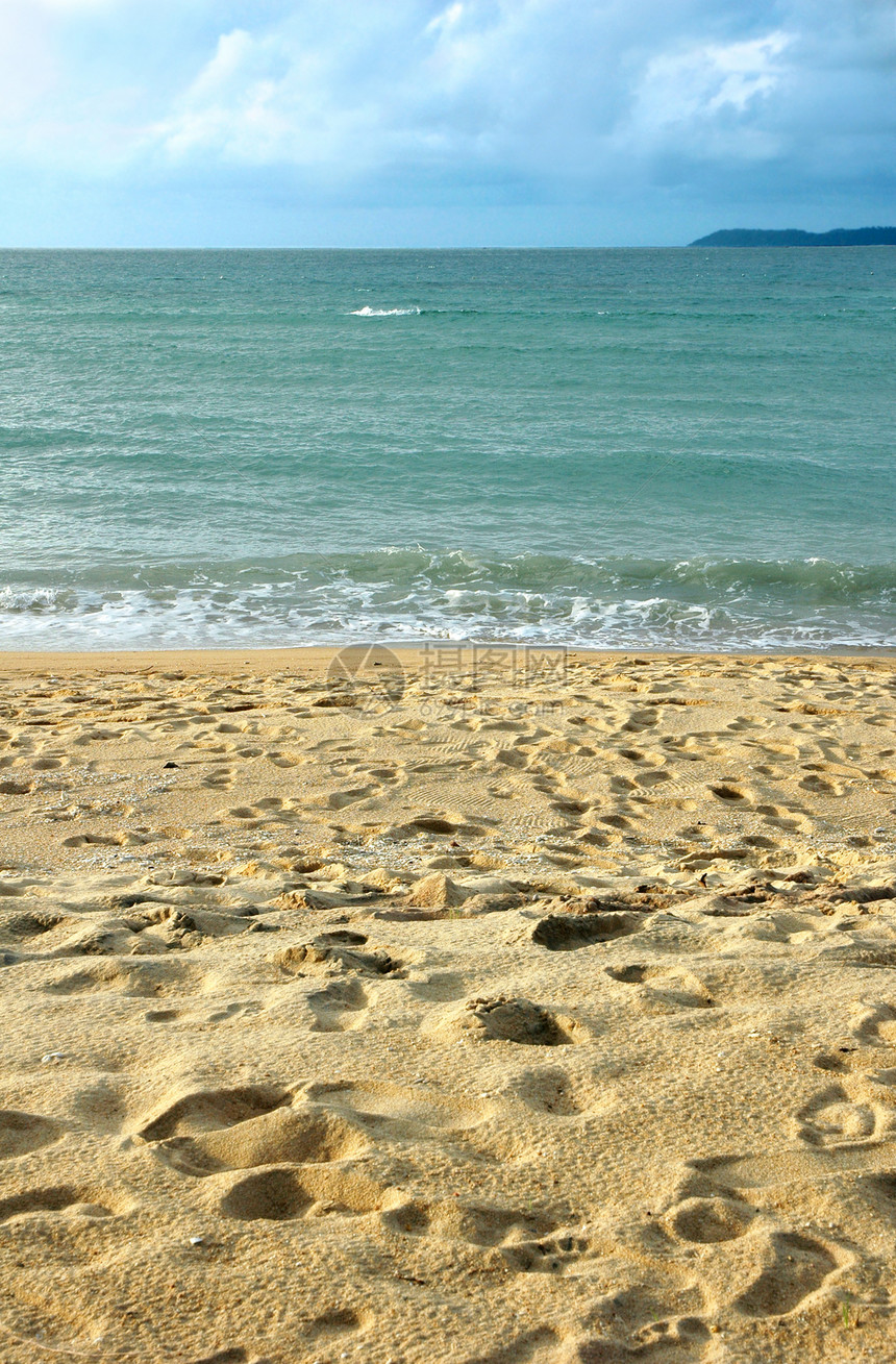 和平桑迪海滩水晶休息海景棕色海洋热带旅游假期蓝色地平线图片