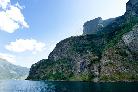 艾于兰挪威 Fjord 风景力量蓝色游客天气运河旅行戏剧性海洋天空卡片背景